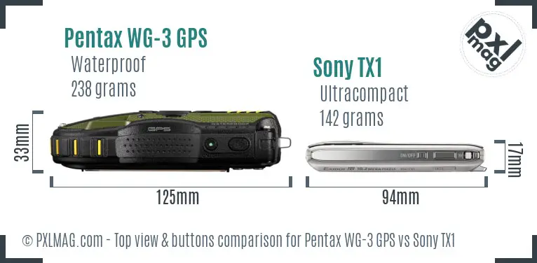 Pentax WG-3 GPS vs Sony TX1 top view buttons comparison
