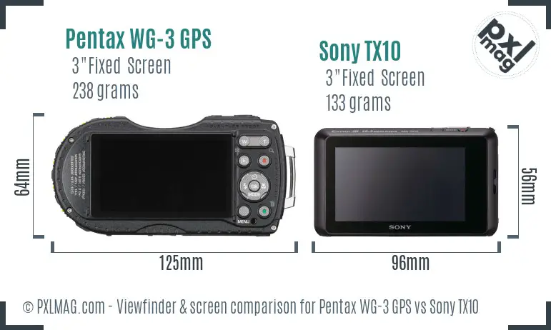 Pentax WG-3 GPS vs Sony TX10 Screen and Viewfinder comparison