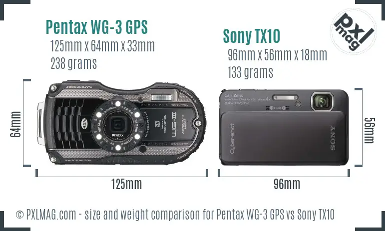 Pentax WG-3 GPS vs Sony TX10 size comparison