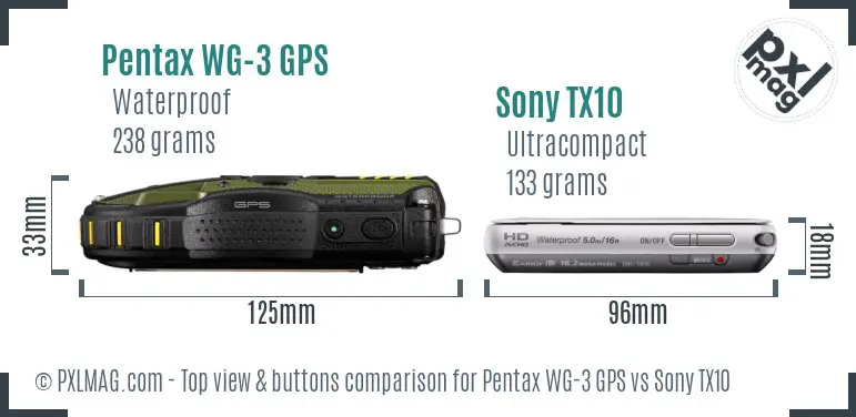 Pentax WG-3 GPS vs Sony TX10 top view buttons comparison