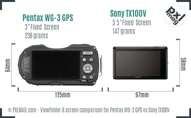 Pentax WG-3 GPS vs Sony TX100V Screen and Viewfinder comparison