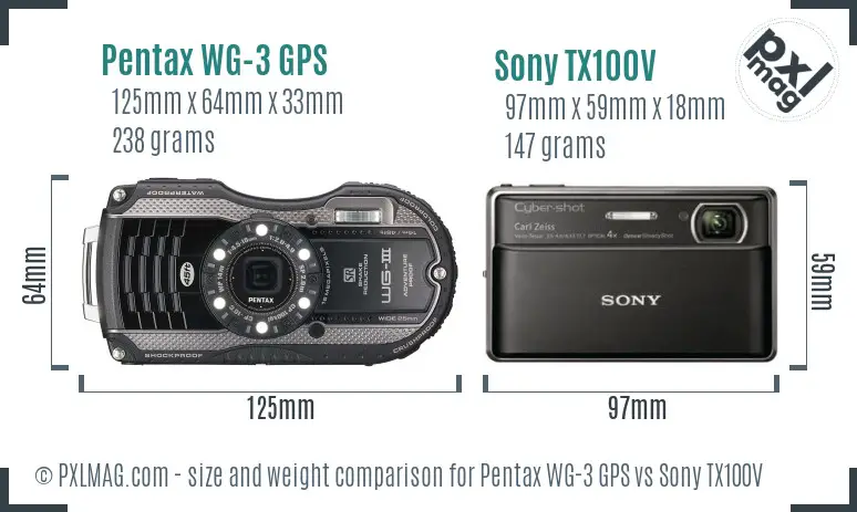 Pentax WG-3 GPS vs Sony TX100V size comparison