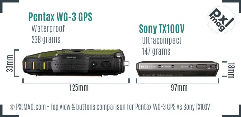 Pentax WG-3 GPS vs Sony TX100V top view buttons comparison