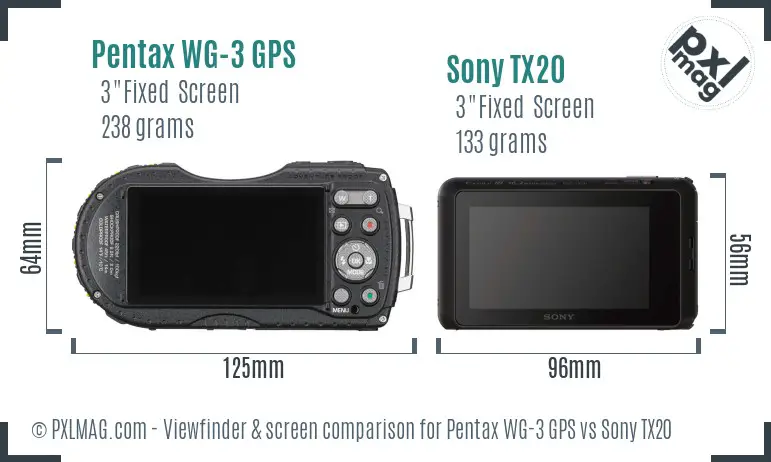 Pentax WG-3 GPS vs Sony TX20 Screen and Viewfinder comparison