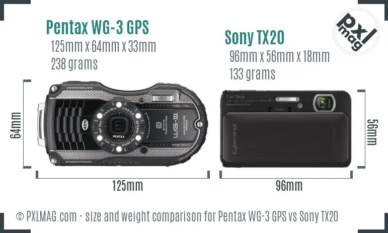 Pentax WG-3 GPS vs Sony TX20 size comparison