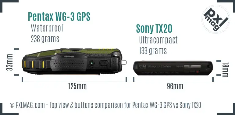 Pentax WG-3 GPS vs Sony TX20 top view buttons comparison