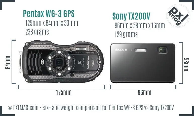 Pentax WG-3 GPS vs Sony TX200V size comparison