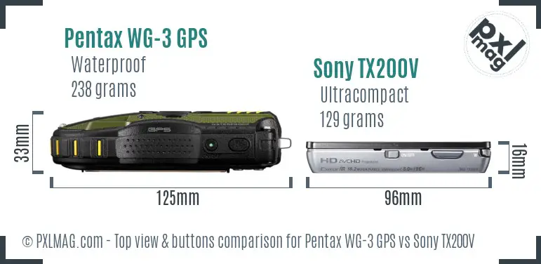Pentax WG-3 GPS vs Sony TX200V top view buttons comparison