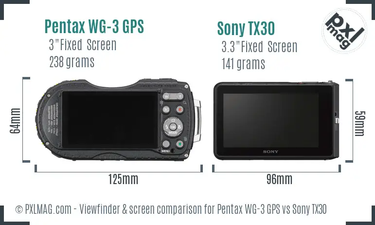 Pentax WG-3 GPS vs Sony TX30 Screen and Viewfinder comparison