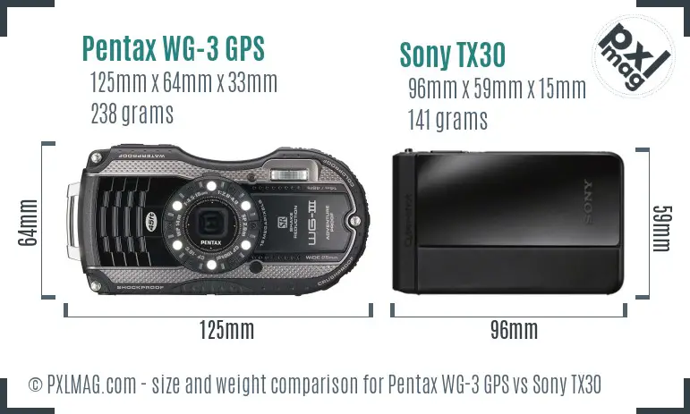 Pentax WG-3 GPS vs Sony TX30 size comparison