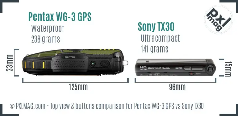 Pentax WG-3 GPS vs Sony TX30 top view buttons comparison