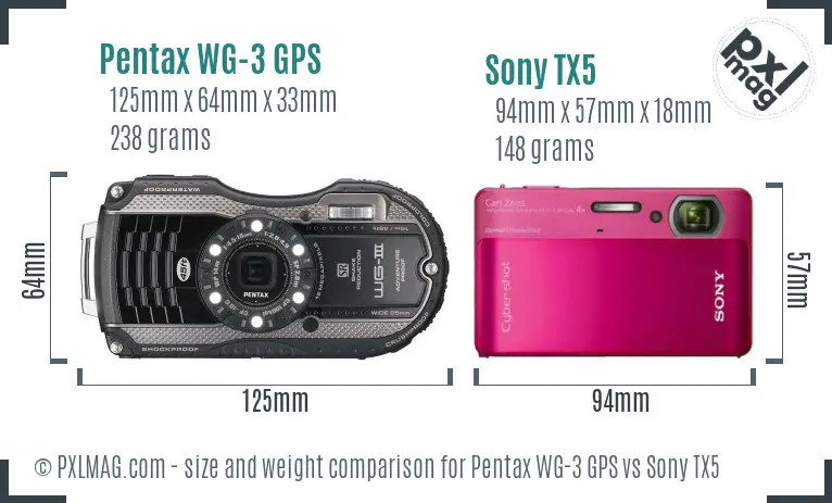 Pentax WG-3 GPS vs Sony TX5 size comparison
