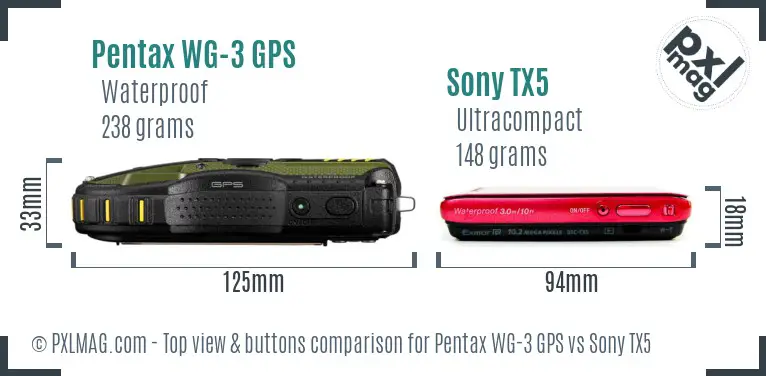 Pentax WG-3 GPS vs Sony TX5 top view buttons comparison