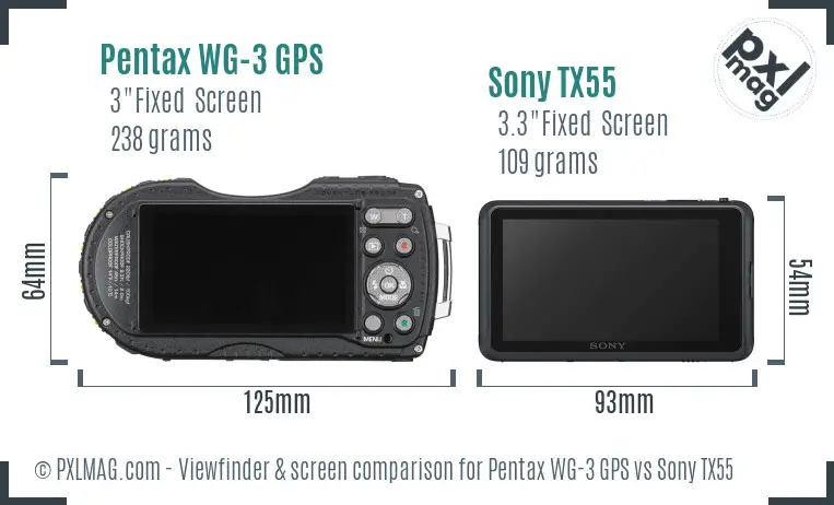 Pentax WG-3 GPS vs Sony TX55 Screen and Viewfinder comparison