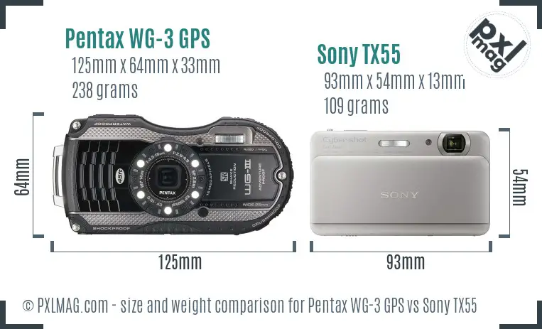 Pentax WG-3 GPS vs Sony TX55 size comparison
