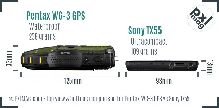 Pentax WG-3 GPS vs Sony TX55 top view buttons comparison