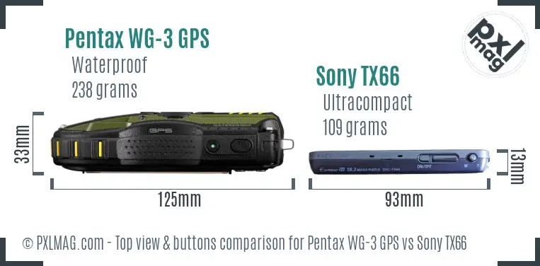 Pentax WG-3 GPS vs Sony TX66 top view buttons comparison