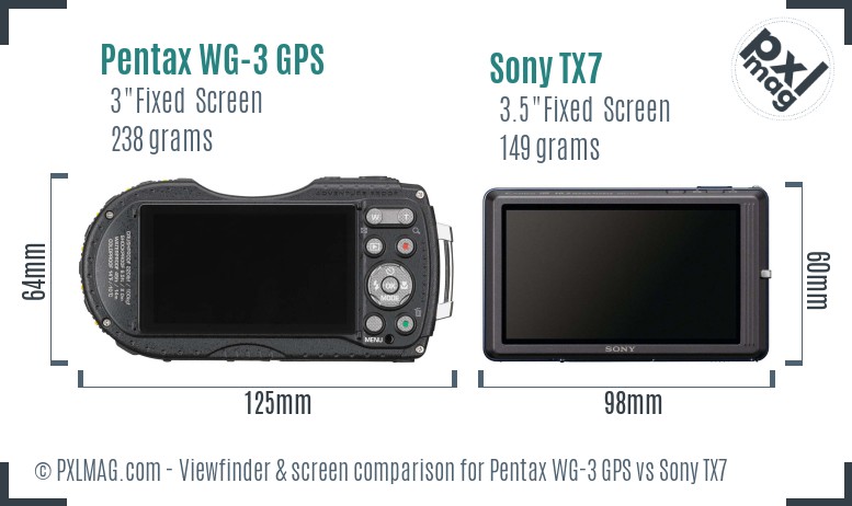 Pentax WG-3 GPS vs Sony TX7 Screen and Viewfinder comparison