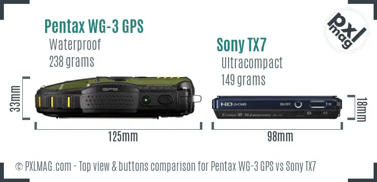 Pentax WG-3 GPS vs Sony TX7 top view buttons comparison