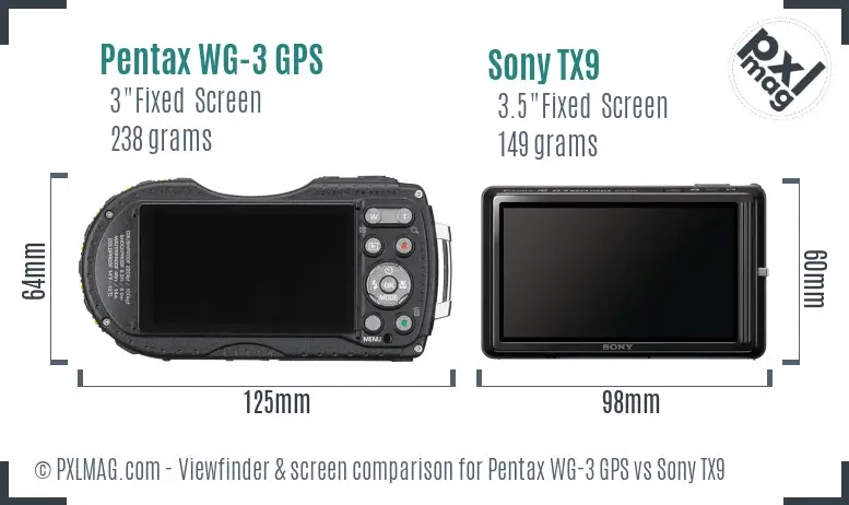 Pentax WG-3 GPS vs Sony TX9 Screen and Viewfinder comparison