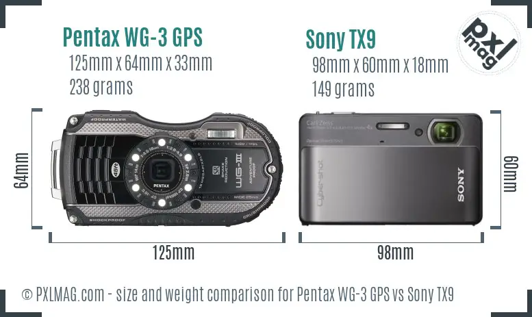 Pentax WG-3 GPS vs Sony TX9 size comparison