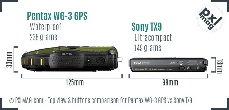 Pentax WG-3 GPS vs Sony TX9 top view buttons comparison
