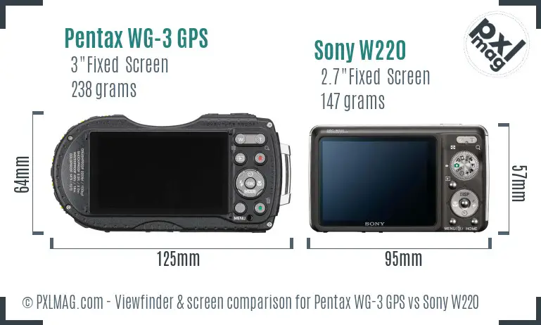 Pentax WG-3 GPS vs Sony W220 Screen and Viewfinder comparison