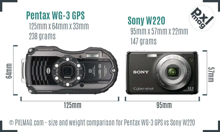 Pentax WG-3 GPS vs Sony W220 size comparison