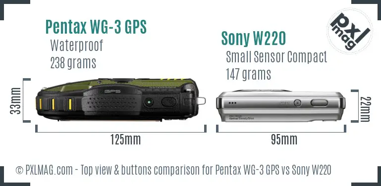 Pentax WG-3 GPS vs Sony W220 top view buttons comparison