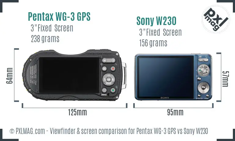 Pentax WG-3 GPS vs Sony W230 Screen and Viewfinder comparison