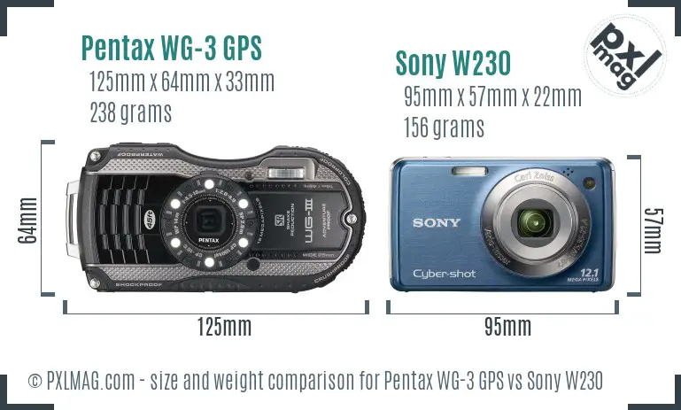 Pentax WG-3 GPS vs Sony W230 size comparison