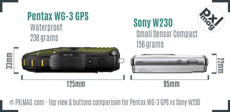Pentax WG-3 GPS vs Sony W230 top view buttons comparison