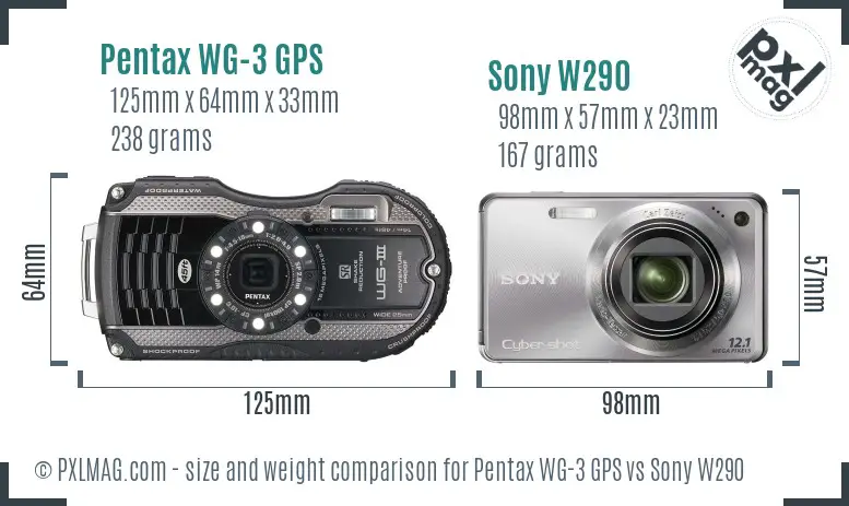 Pentax WG-3 GPS vs Sony W290 size comparison