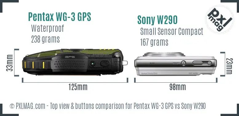 Pentax WG-3 GPS vs Sony W290 top view buttons comparison