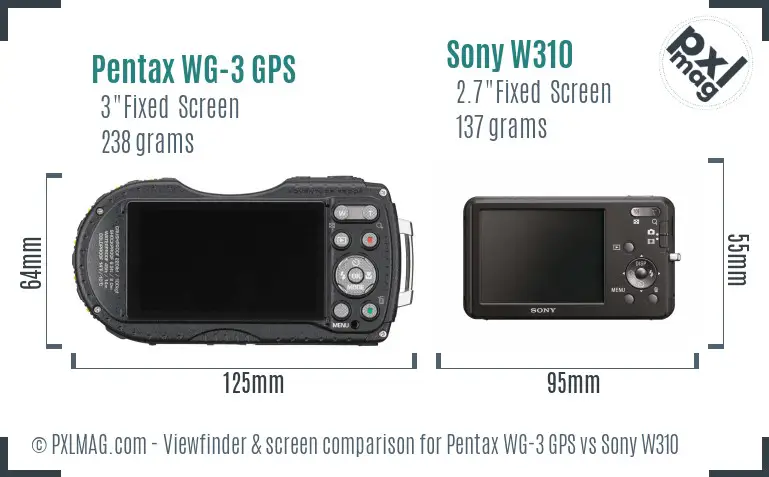 Pentax WG-3 GPS vs Sony W310 Screen and Viewfinder comparison