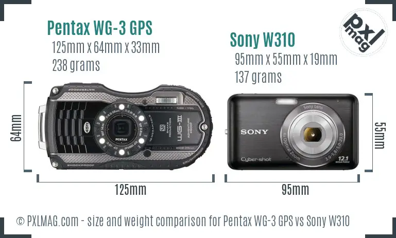 Pentax WG-3 GPS vs Sony W310 size comparison