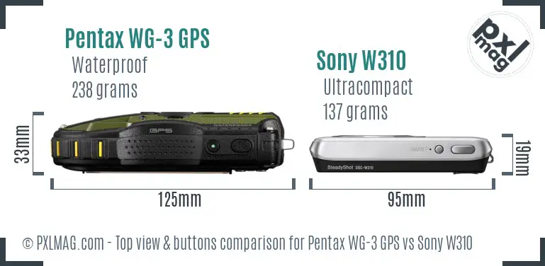 Pentax WG-3 GPS vs Sony W310 top view buttons comparison