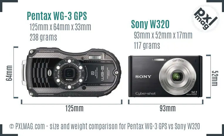 Pentax WG-3 GPS vs Sony W320 size comparison