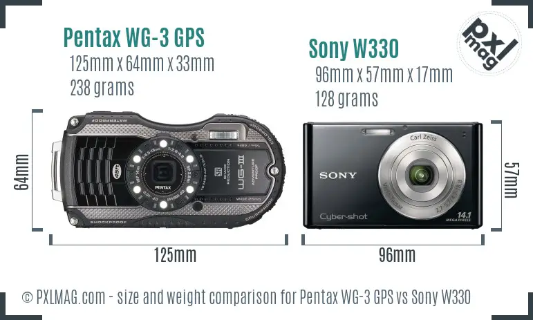 Pentax WG-3 GPS vs Sony W330 size comparison