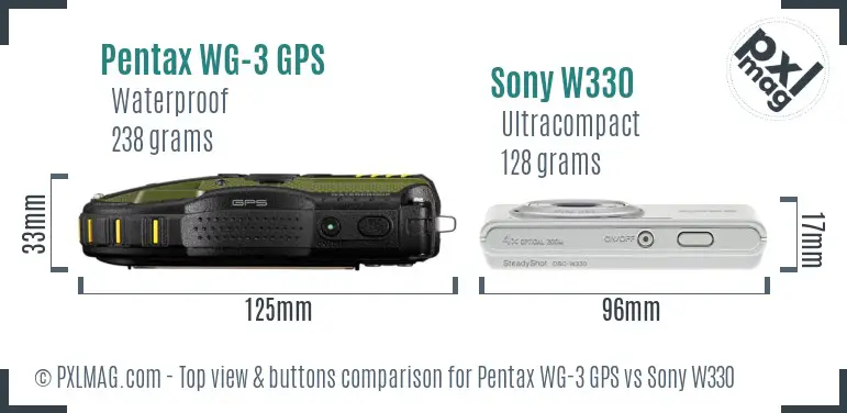 Pentax WG-3 GPS vs Sony W330 top view buttons comparison