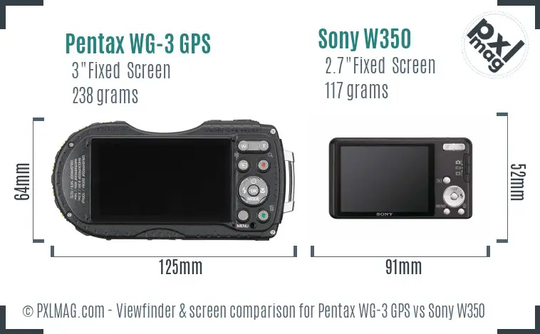 Pentax WG-3 GPS vs Sony W350 Screen and Viewfinder comparison