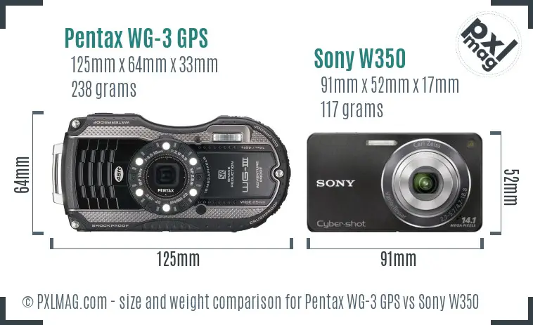 Pentax WG-3 GPS vs Sony W350 size comparison