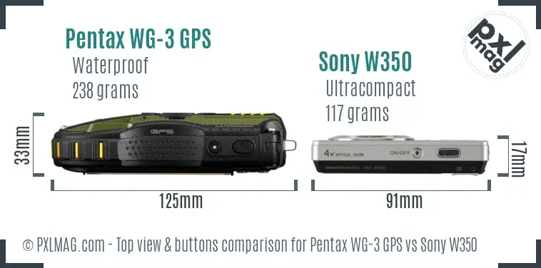 Pentax WG-3 GPS vs Sony W350 top view buttons comparison