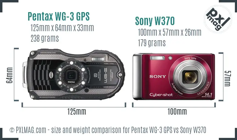 Pentax WG-3 GPS vs Sony W370 size comparison