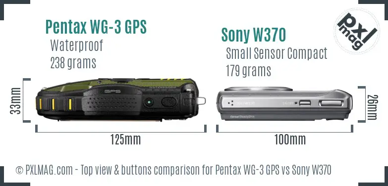 Pentax WG-3 GPS vs Sony W370 top view buttons comparison