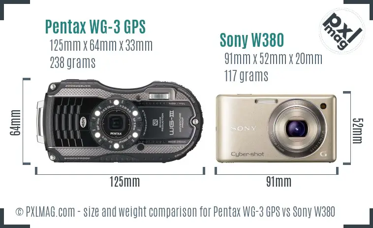 Pentax WG-3 GPS vs Sony W380 size comparison