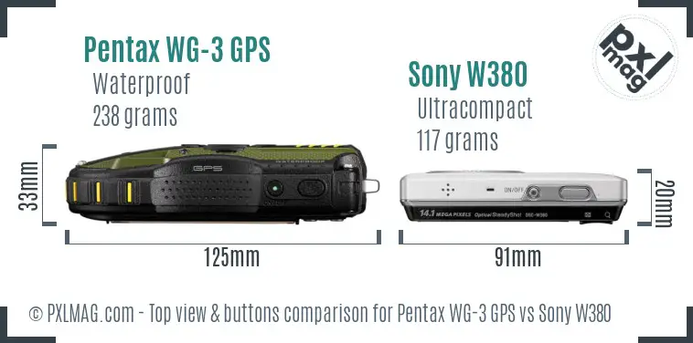 Pentax WG-3 GPS vs Sony W380 top view buttons comparison