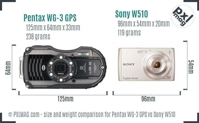 Pentax WG-3 GPS vs Sony W510 size comparison