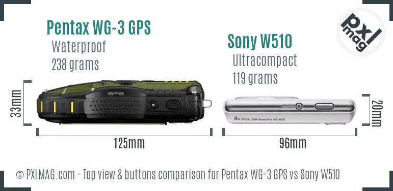 Pentax WG-3 GPS vs Sony W510 top view buttons comparison