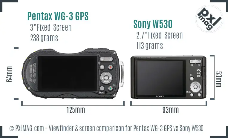 Pentax WG-3 GPS vs Sony W530 Screen and Viewfinder comparison